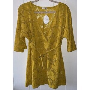 Hotouch Yellow Beach Swimwear Cover Up Women’s Sz Small Lace Pattern Resortwear